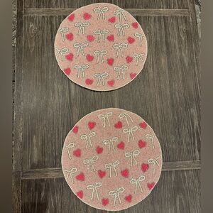 NWT Tahari Hearts, Bows & Ribbons Beaded Placemats set of 2
